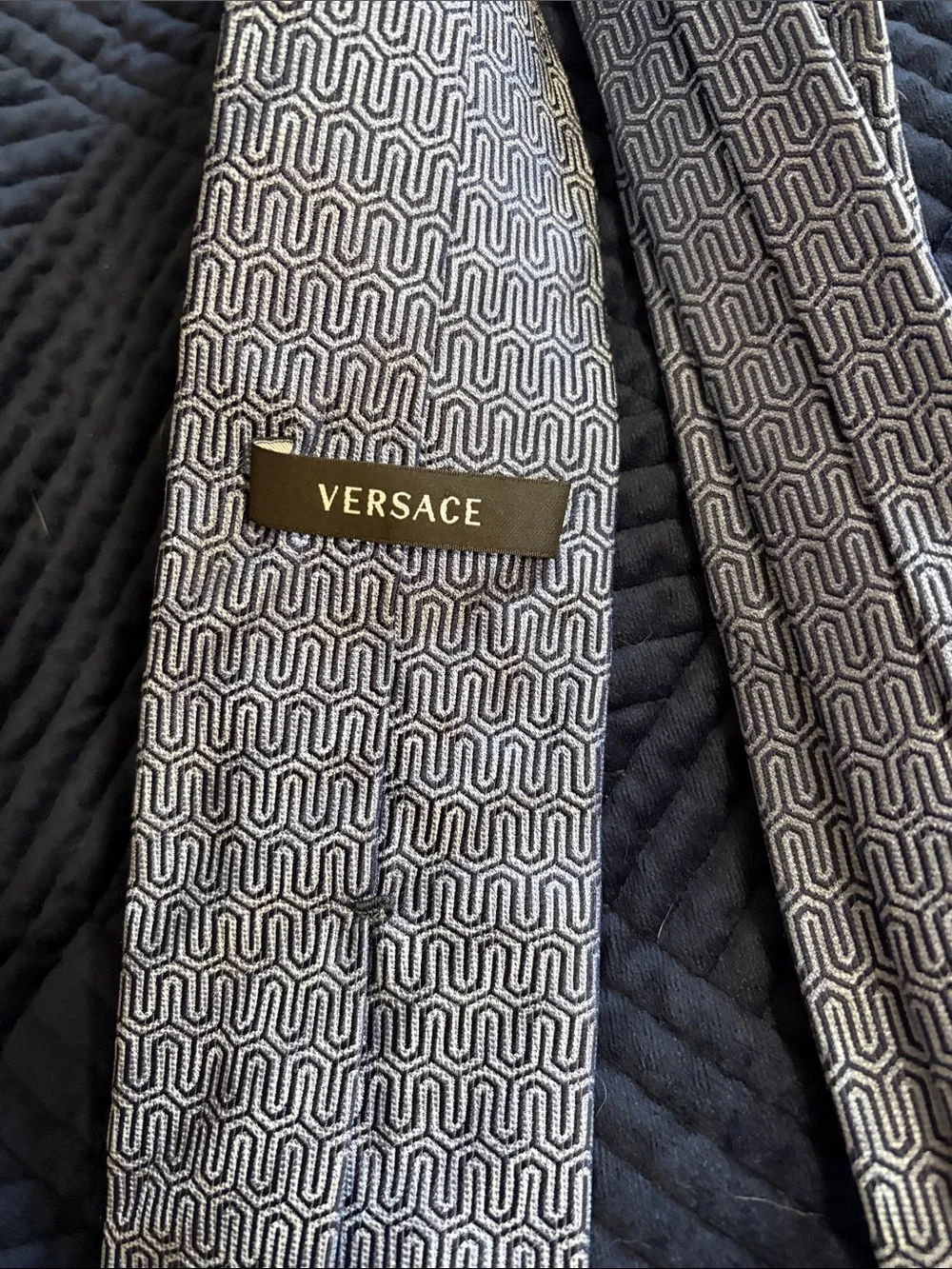 Versace blue and silver Patterned Silk Tie